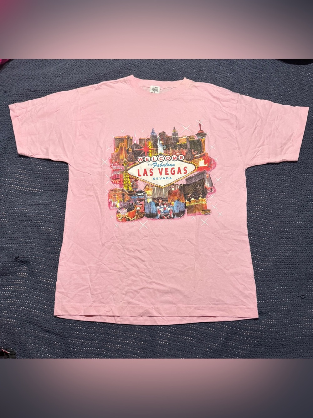 Vintage WELCOME TO FABULOUS LAS VEGAS NEVADA T-Shirt Womens/Mens Large Pink Sign